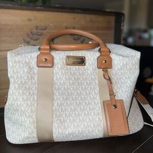 Michael Kors Beige and Tan Weekender Bag